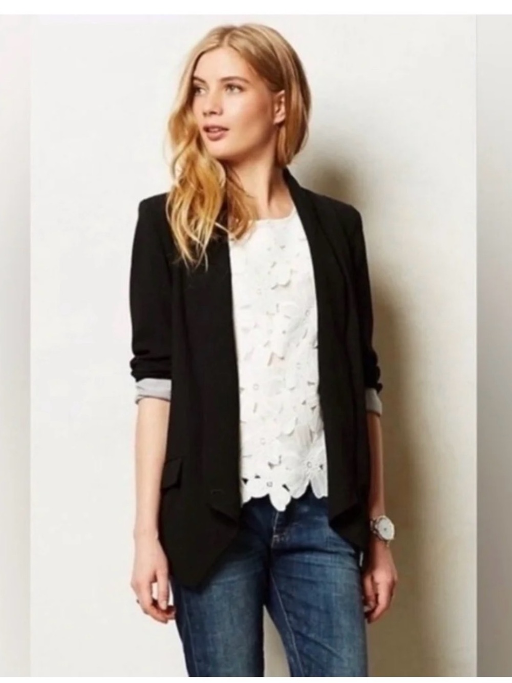 Anthropologie Cartonnier Black Women's Blazer Waterfall Drape